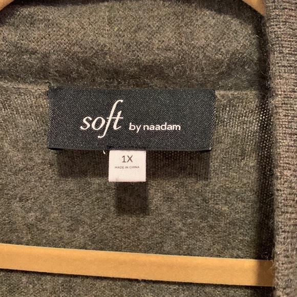 Soft by Naadam 100% Cashmere Cascade Front Long Vest Olive 1X, EUC - Picture 2 of 7